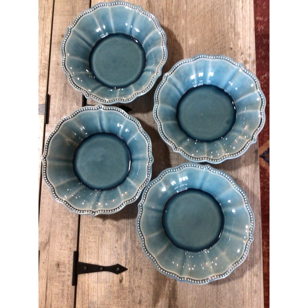 Set of 4 Pioneer Woman Paige Denim Soup Salad Cereal Bowls Crackle Glaze Beaded